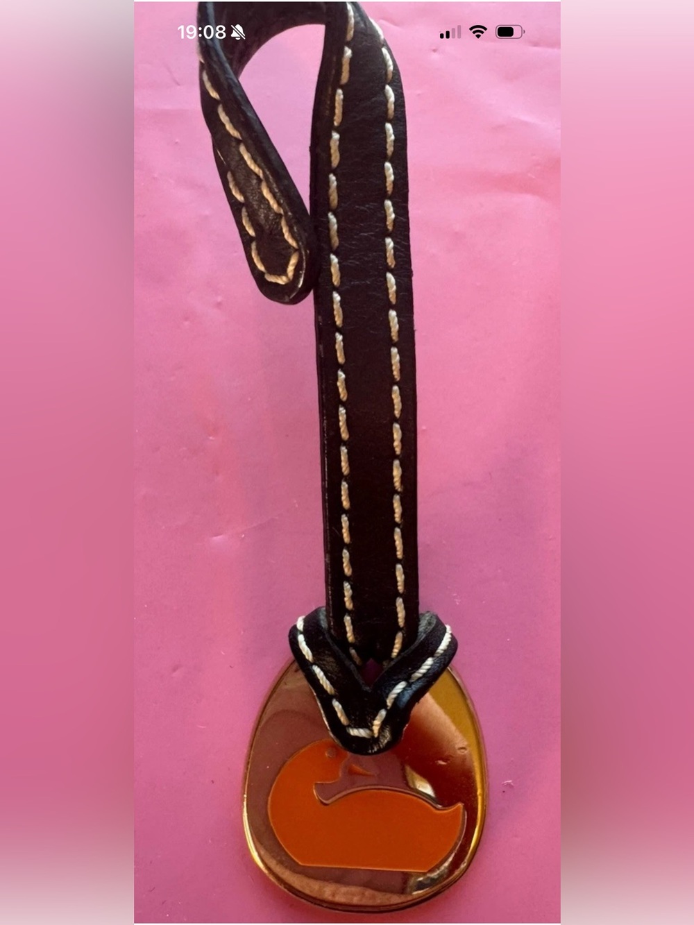 DOONEY & BOURKE Orange Duck Key Chain/Bag Charm With Black Leather Strap Vintage